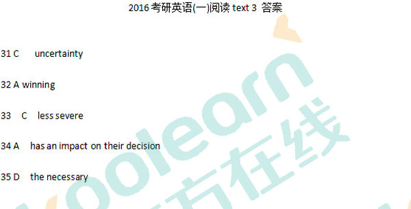 2016考研真題答案：英語一閱讀（新東方版）3