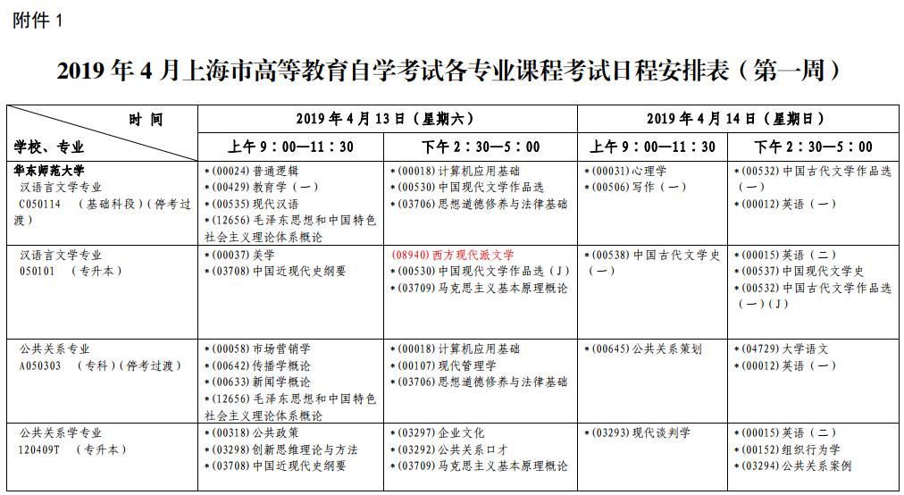 上海閘北2019年4月自考時間安排公布1