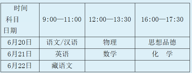 西藏拉薩2018年中考時(shí)間【6月20日至22日】1