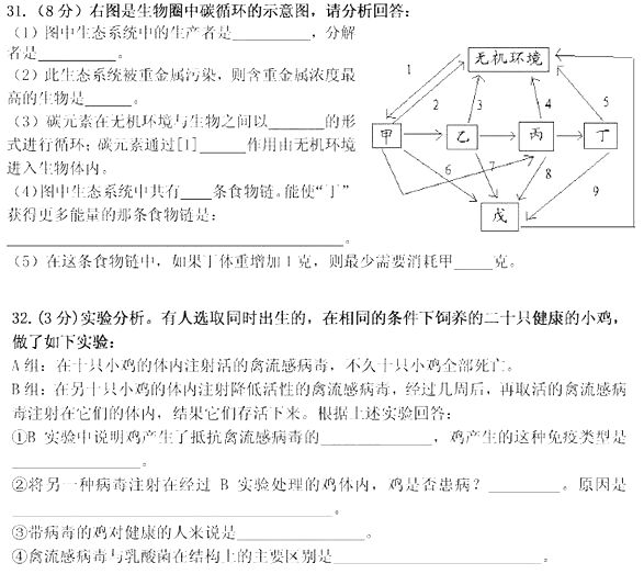 2017年中考生物備考模擬試題及答案(3)2