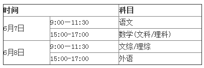 山西2016年高考時間：6月7日-6月8日1