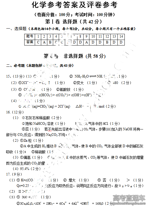 2016年新疆烏魯木齊高考二?；瘜W(xué)答案1