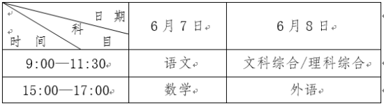 2015年廣西高考時間及考試科目安排1