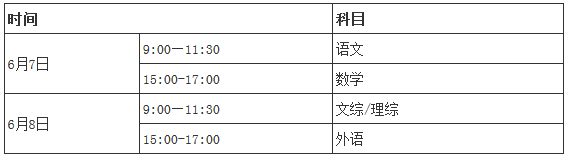 云南2016年高考時間安排1