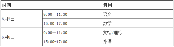 天津2016年高考時(shí)間：6月7日-8日1