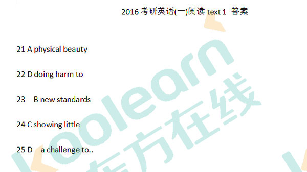 2016考研真題答案：英語一閱讀（新東方版）1