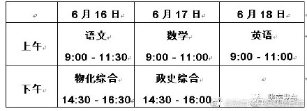 甘肅隴南2018年中考時(shí)間安排：6月16日-18日1